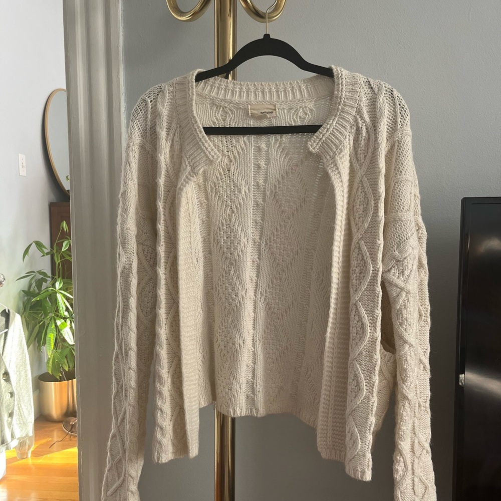 The Korner by Anthropologie Cable Knit Cream Cardigan, Size S/M